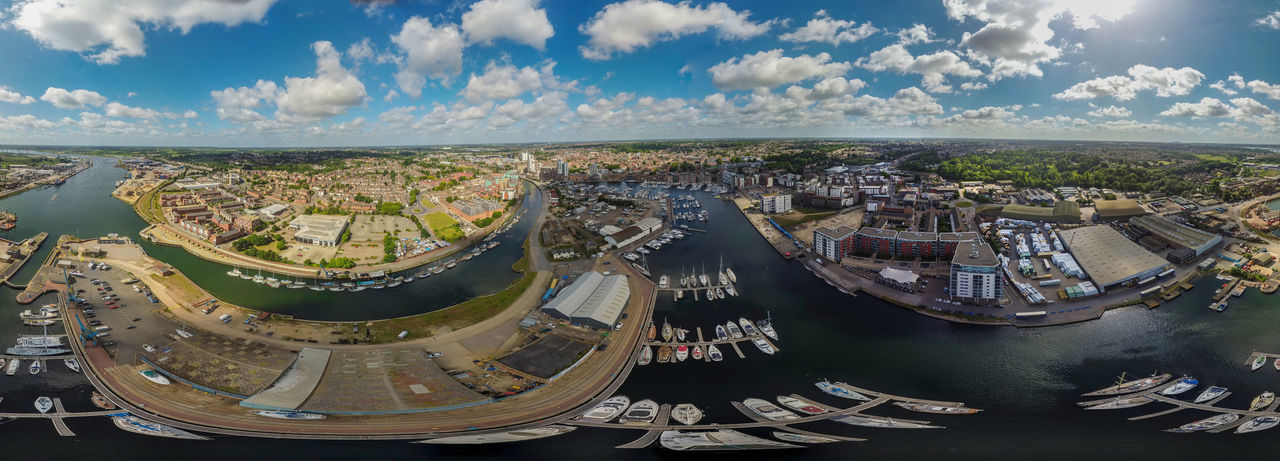 A 360 degree aerial photo of the wet dock in ipswich, suffolk, uk