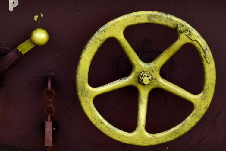 Close-up of yellow valve
