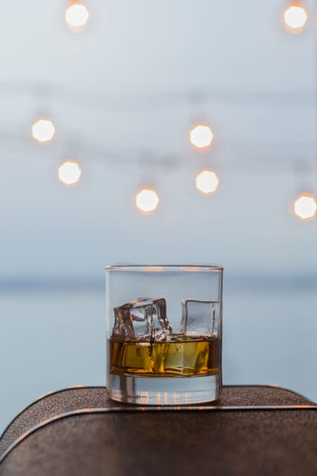 Close-up of whiskey in tumbler