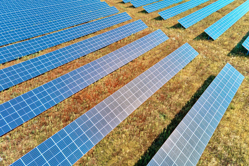 Solar panels farm in the field