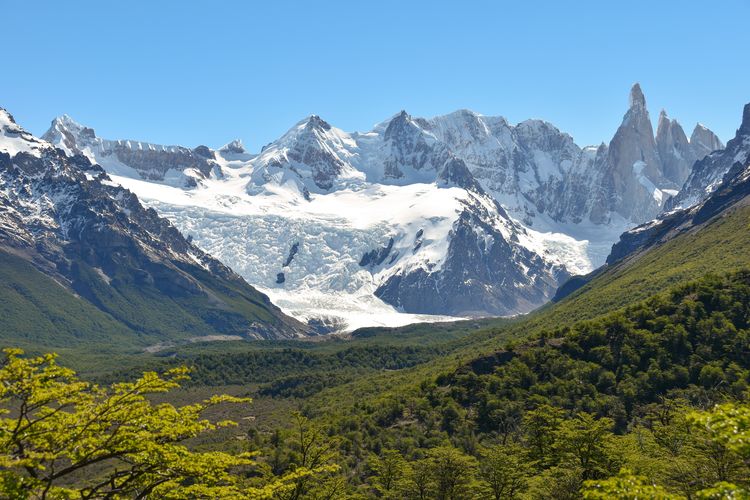 Panorama of patagonia's peaks around cerro torre at los glaciares national park, patagonia