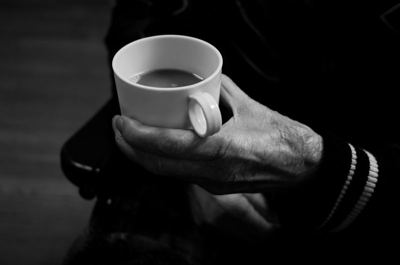 Close-up of hand holding coffee cup