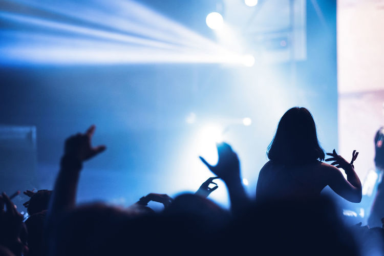 Group of silhouette people at music concert