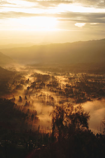 Sunrise view from bromo tengger semeru national park in east java, indonesia 