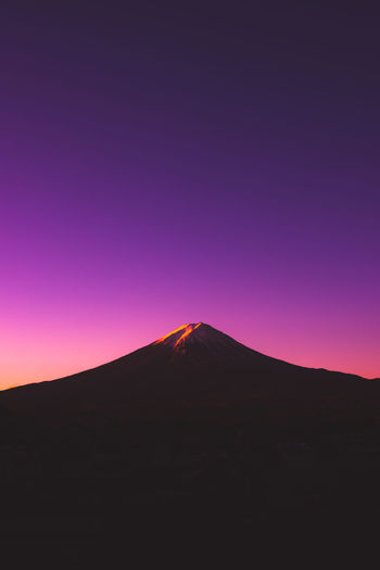 Scenic view of mountain against sky during sunset