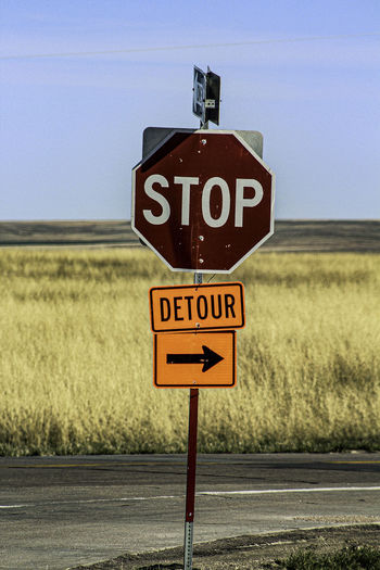 Take the detour - stop sign in middle of no where 