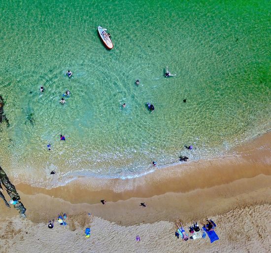 High angle view of people on beach