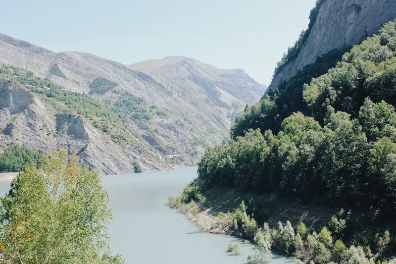 Scenic view of mountains against clear sky