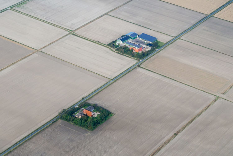 High angle view of farms on field