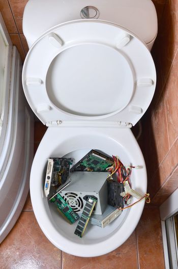High angle view of toilet in bathroom at home