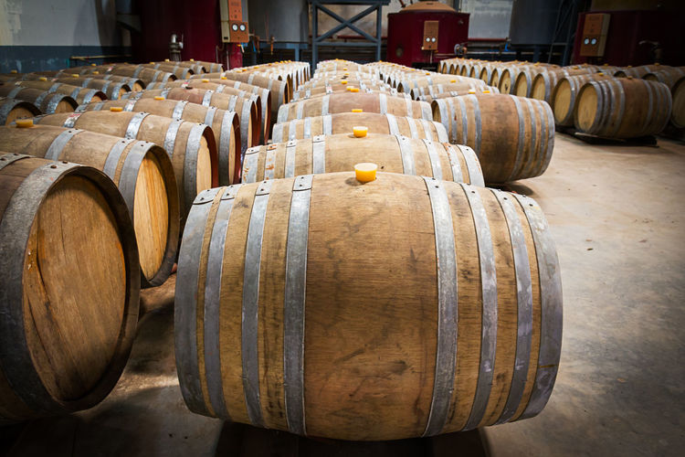 Wine barrels in the cellar of the winery,wine barrels in wine vaults