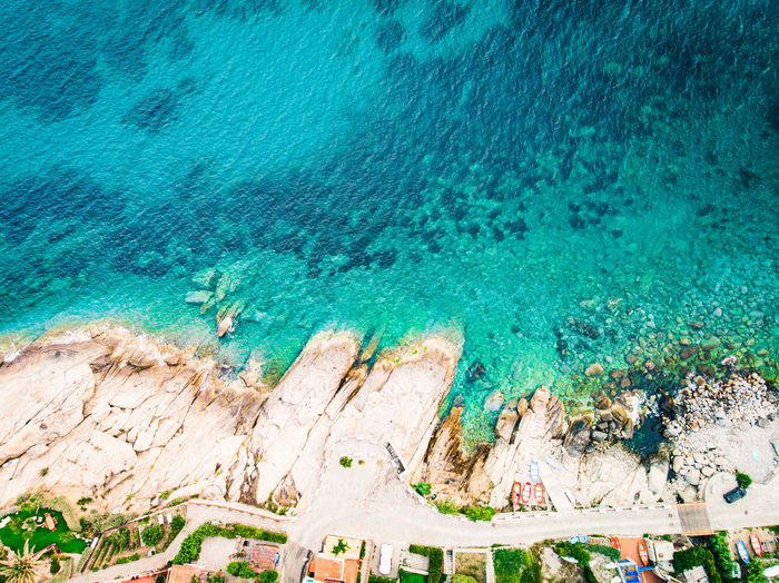 High angle view of water on beach