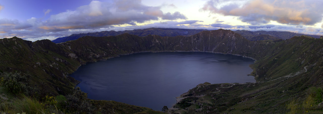 Panorama of quilotoa lagoon, a stunning crater lake near cotopaxi in ecuador.
