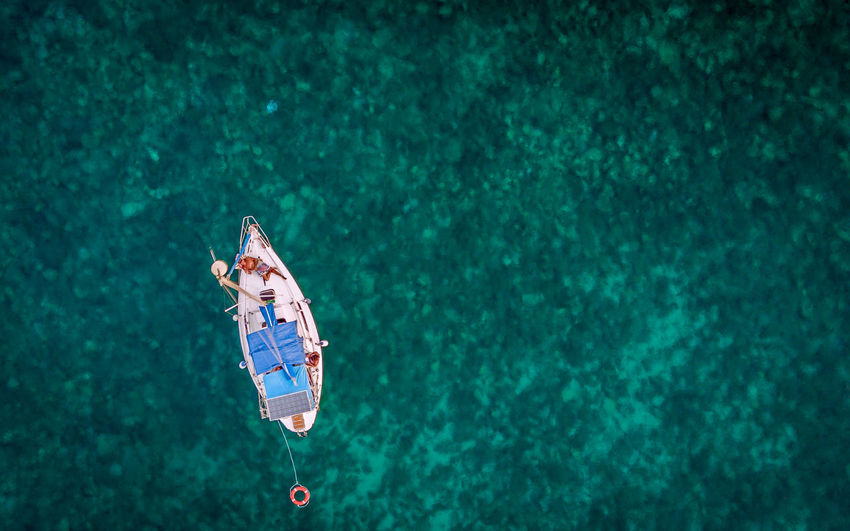 Directly above shot of man in boat on sea