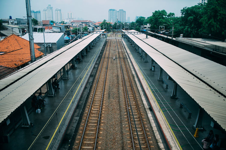 High angle view of railroad station platform