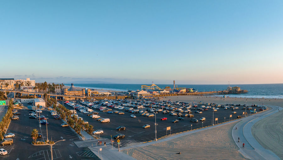 Panoramic aerial view of the santa monica beach and the pier