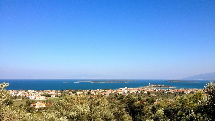 High angle view of sea against clear sky