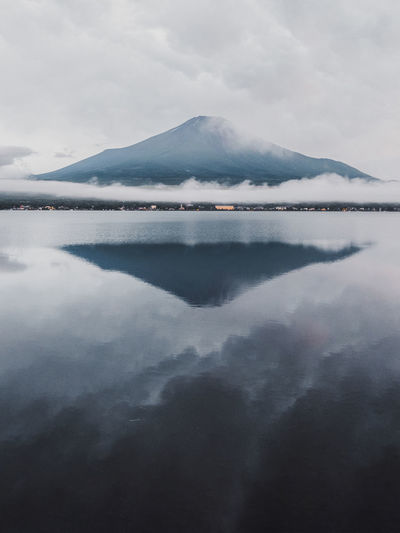 Shot of mount fuji and lake kawaguchi