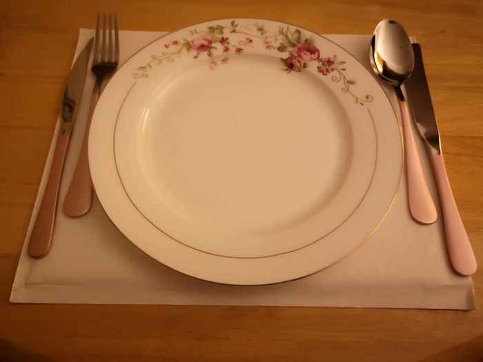 High angle view of empty plate on table