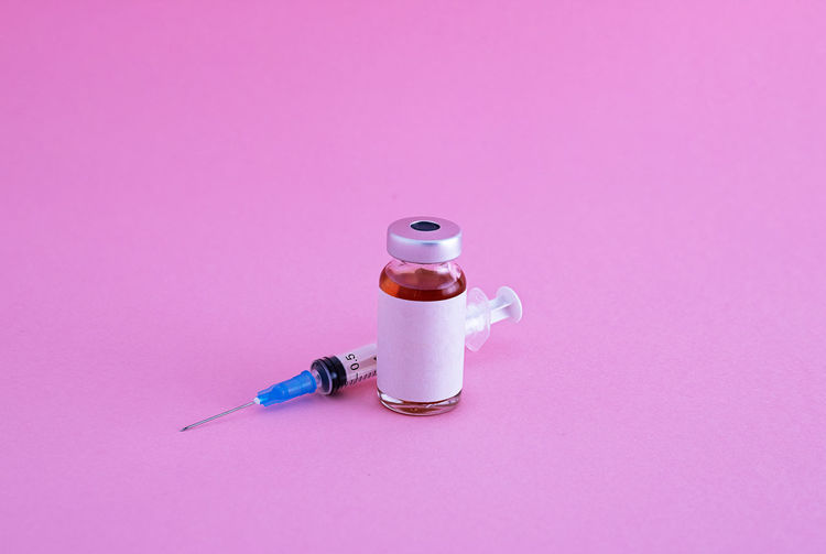 High angle view of pink water on table
