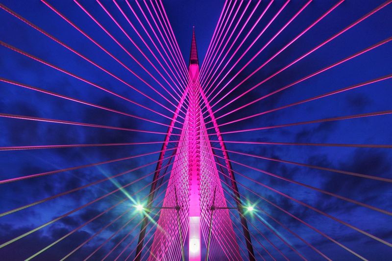 Low angle view of illuminated ferris wheel against sky at night