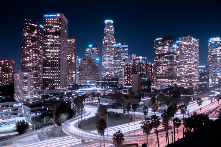 Illuminated cityscape at night