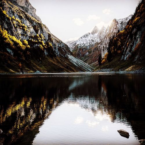 Scenic view of lake with mountains in background