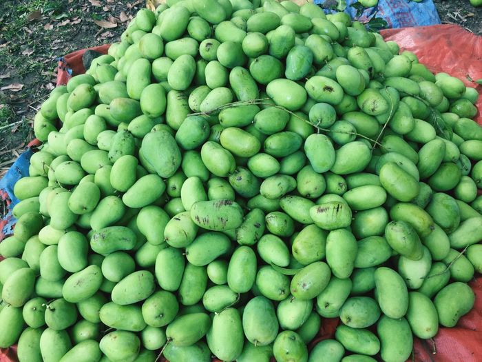High angle view of mangoes for sale in market stall