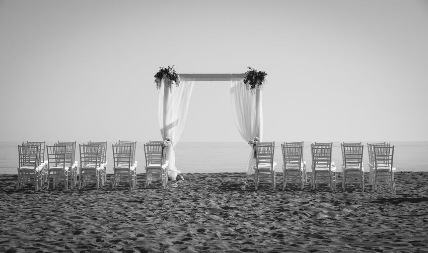 View of beach wedding