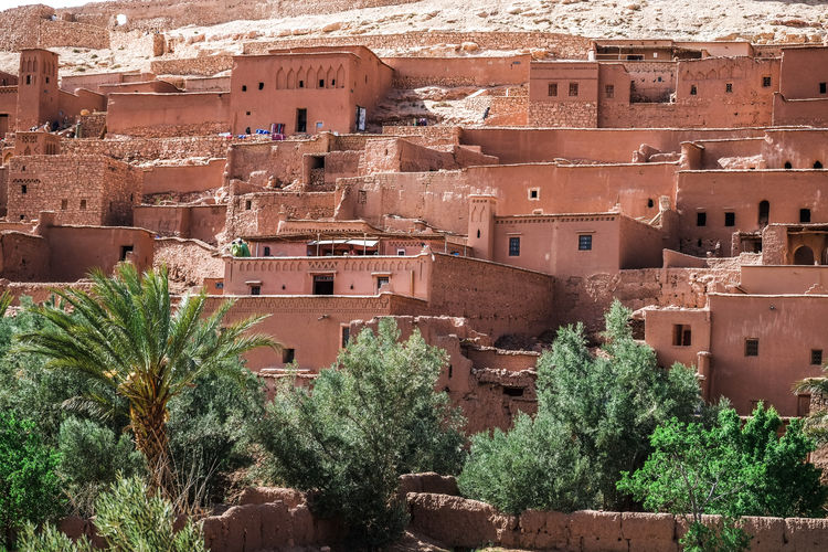 Close-up view of ksar ait benhaddou, the famous landmark in ouarzazate, morocco.