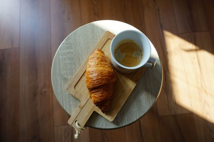 High angle view of breakfast on table