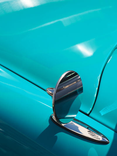 High angle view of turquoise car