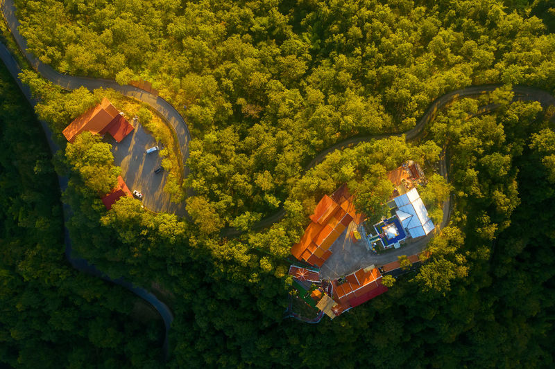 Directly above view of wat phrathat doi leng temple on the hill in phrae thailand
