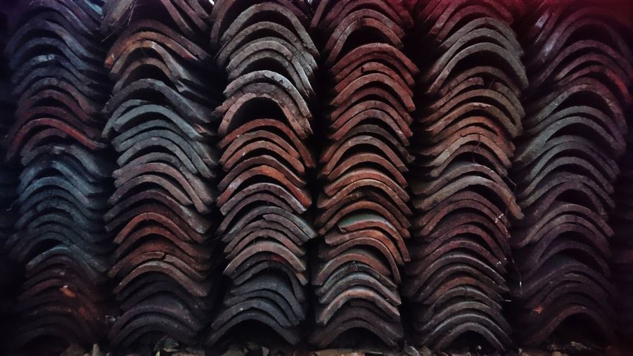 Full frame shot of stacked roof tiles arranged
