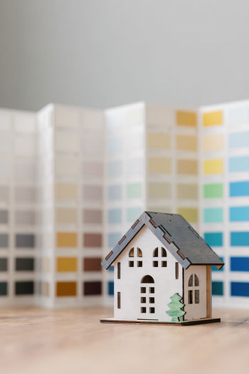 Close-up of model house on table