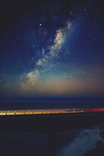 Scenic view of sea against sky at night