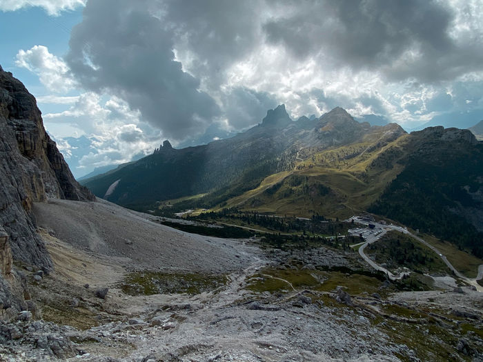 Scenic view of averau and croda nera mountains, dolomites, trentino, italy against sky