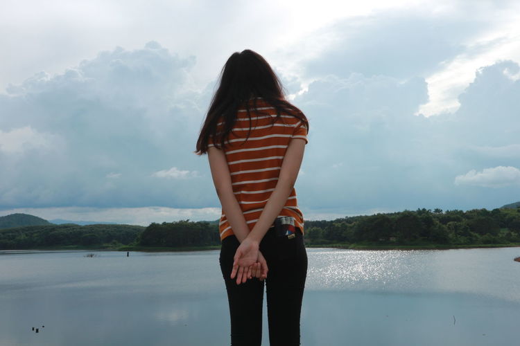 Rear view of girl looking at view