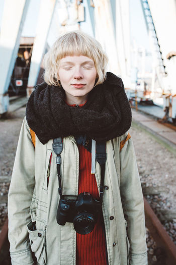 Adult Adults Only Beautiful People Beautiful Woman Camera Cold Temperature Day Front View Hamburg Human Body Part One Person One Woman Only One Young Woman Only Only Women Outdoors People Portrait Scarf Standing Warm Clothing Winter Young Adult