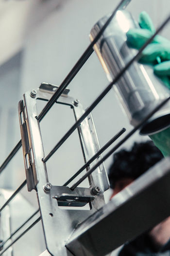 Low angle view of machine on table