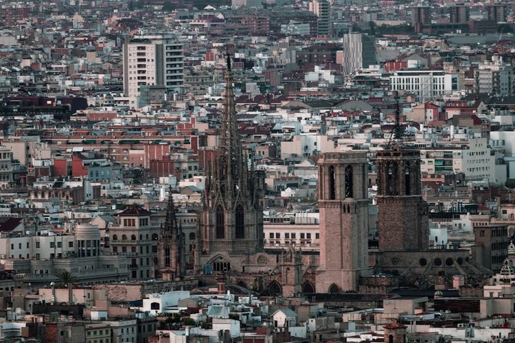 High angle view of buildings in city