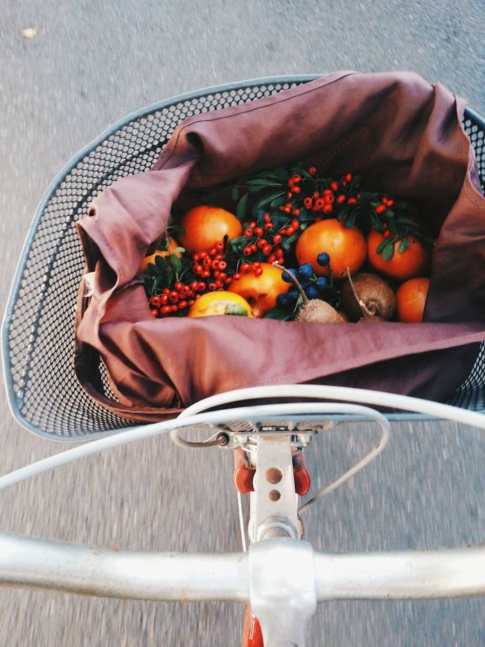 Fruits in bicycle basket