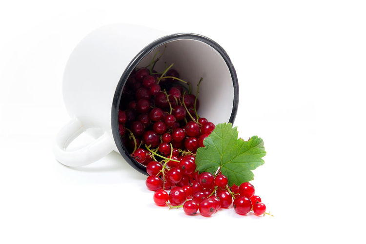 Close-up of cherries in bowl against white background