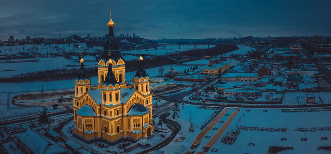 High angle view of the nevsky cathedral in nizhny novgorod