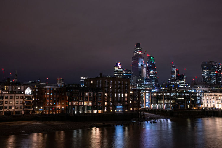 Panoramic view of the london financial district with many skyscrapers