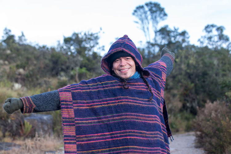 Portrait of colombian native american man in traditional clothing