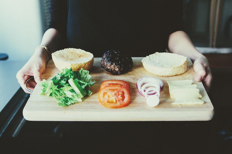 High angle view of breakfast served on table
