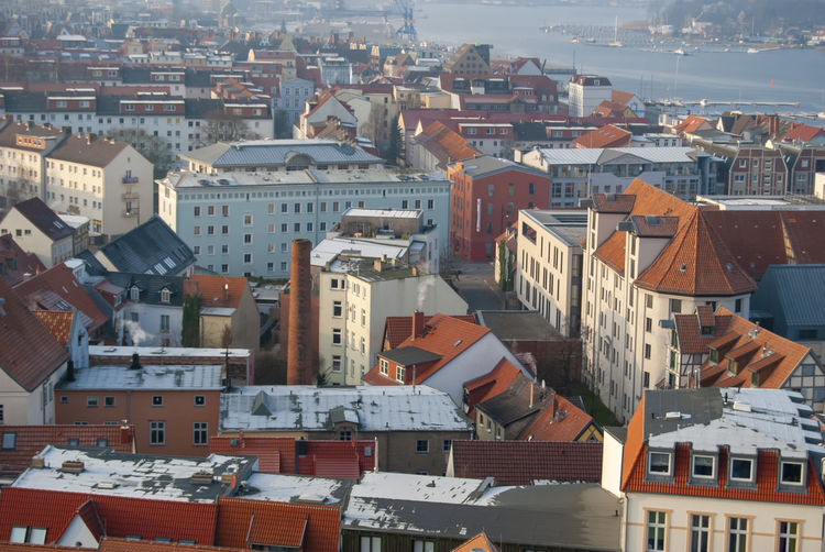 High angle view of buildings in city