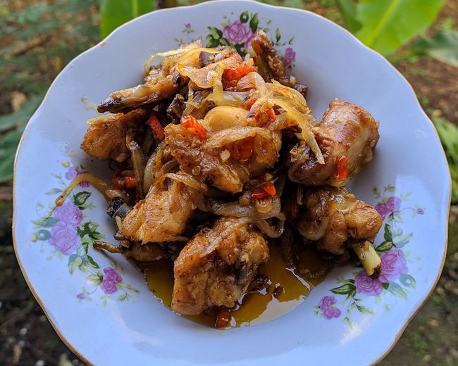 High angle view of meal served in plate