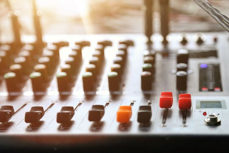 Close-up of sound recording equipment